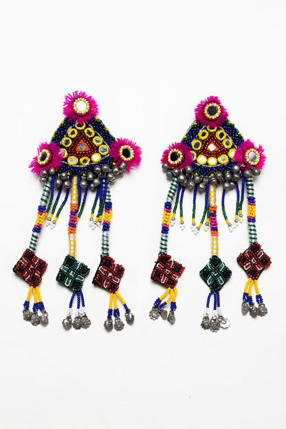 Babaal Embroidered Triangular Tassel Earrings 