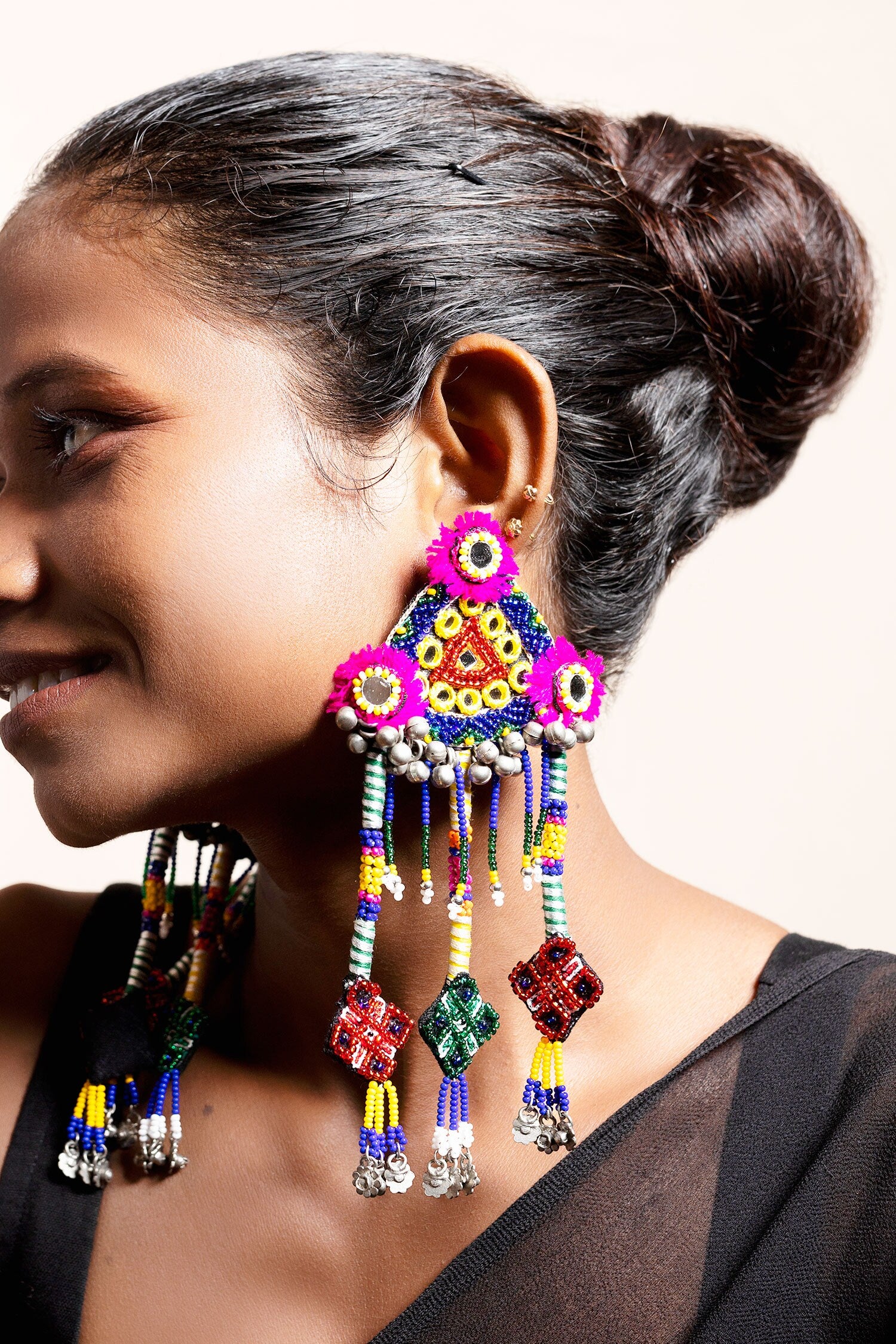 Babaal Embroidered Triangular Tassel Earrings 