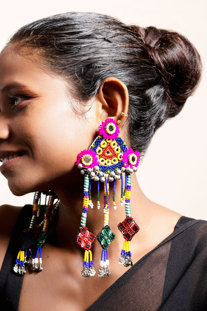 Babaal Embroidered Triangular Tassel Earrings 