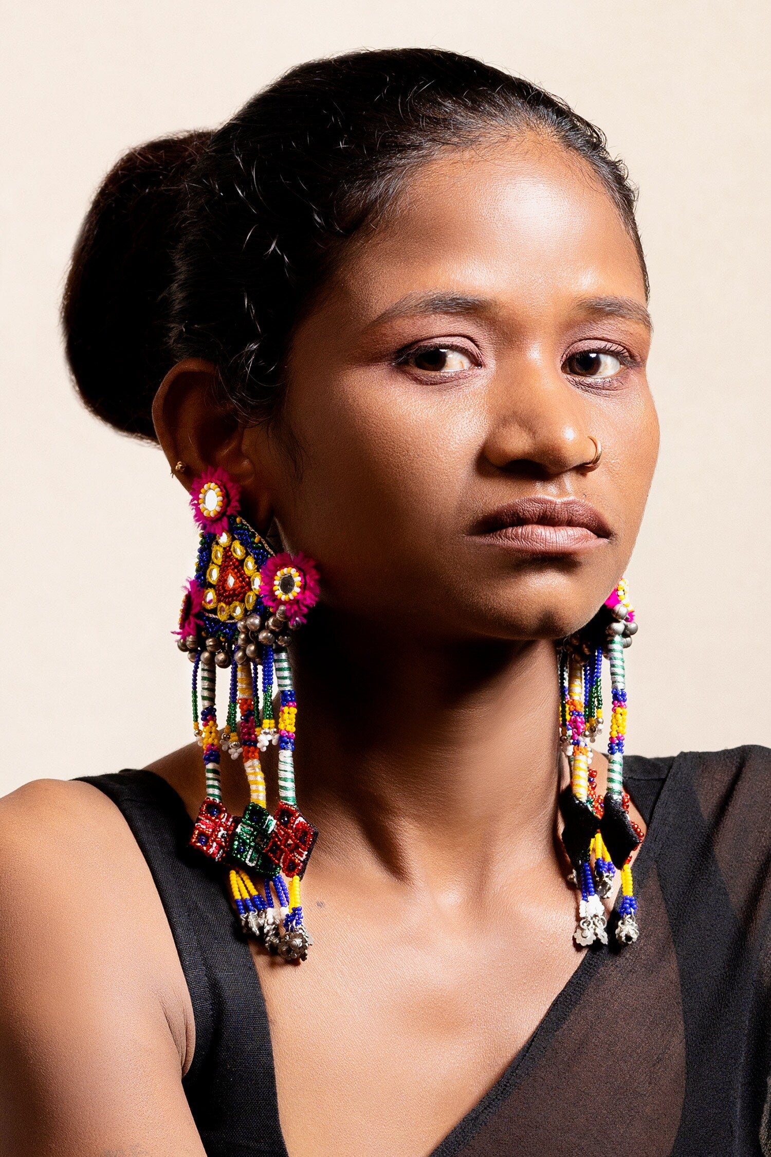 Babaal Embroidered Triangular Tassel Earrings 