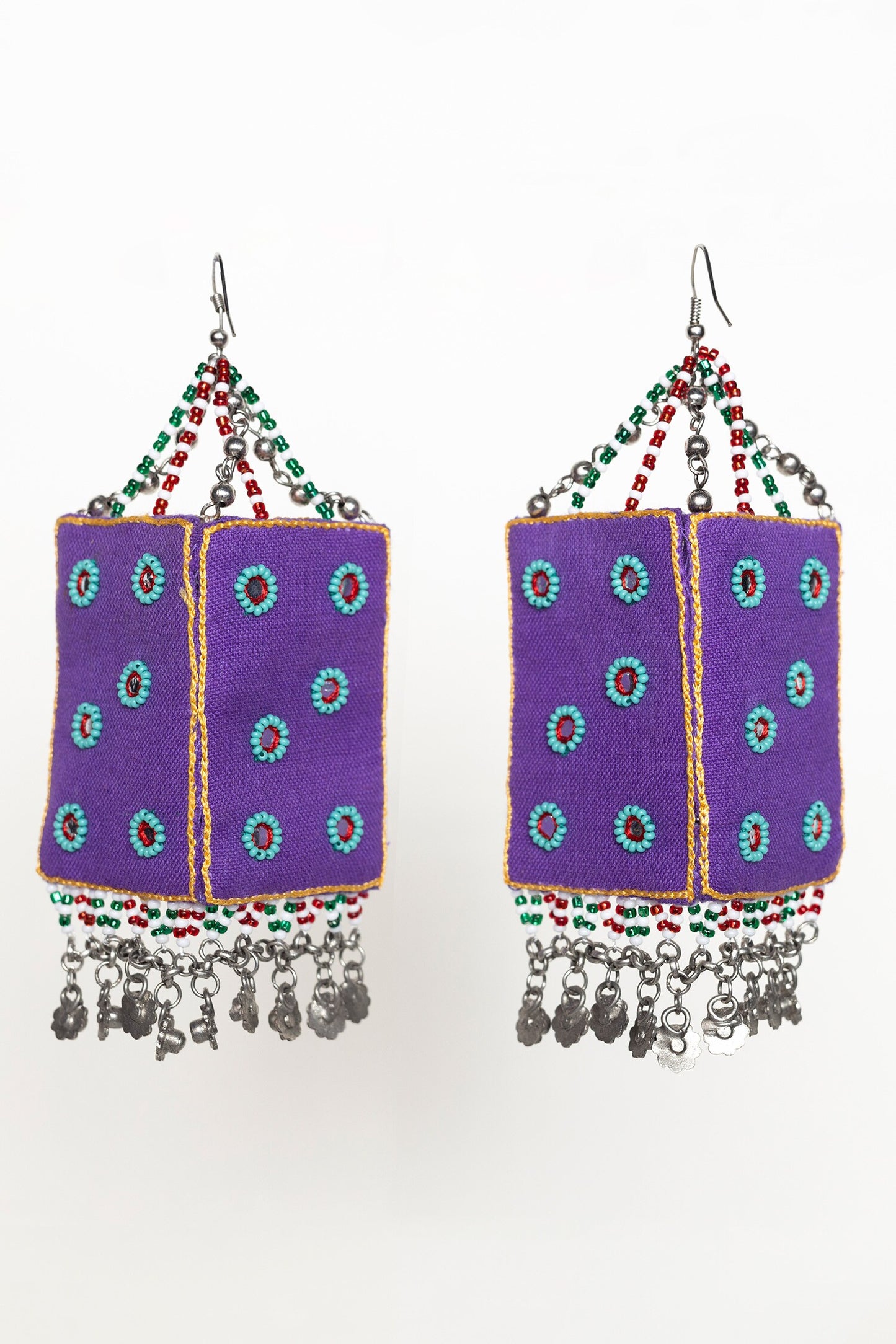 Elephant Thread Bead Tassel Square Earrings 