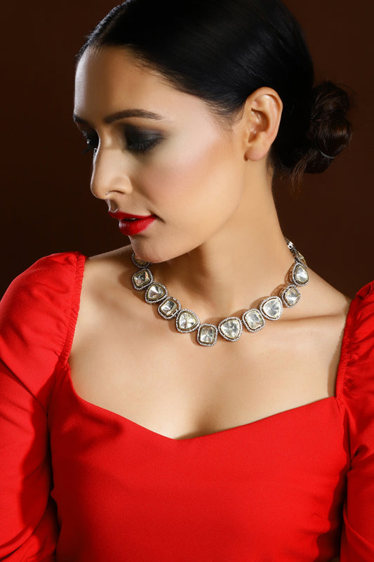 Dual Tone Stone Embellished Choker 