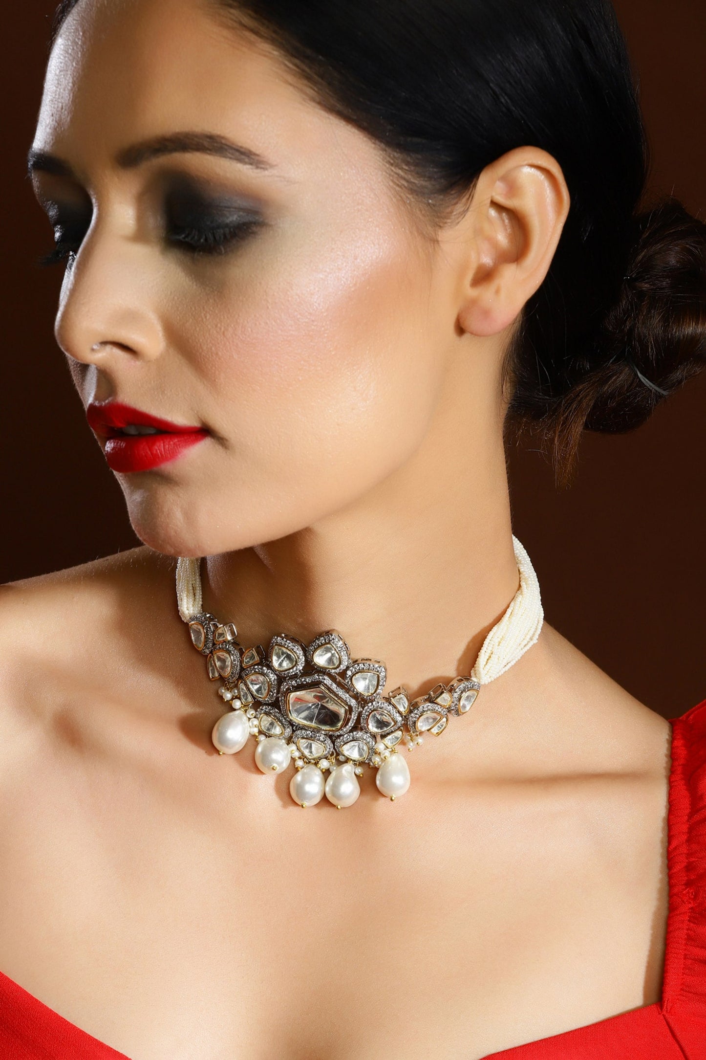 Floral Cutwork Pearl & Kundan Choker 