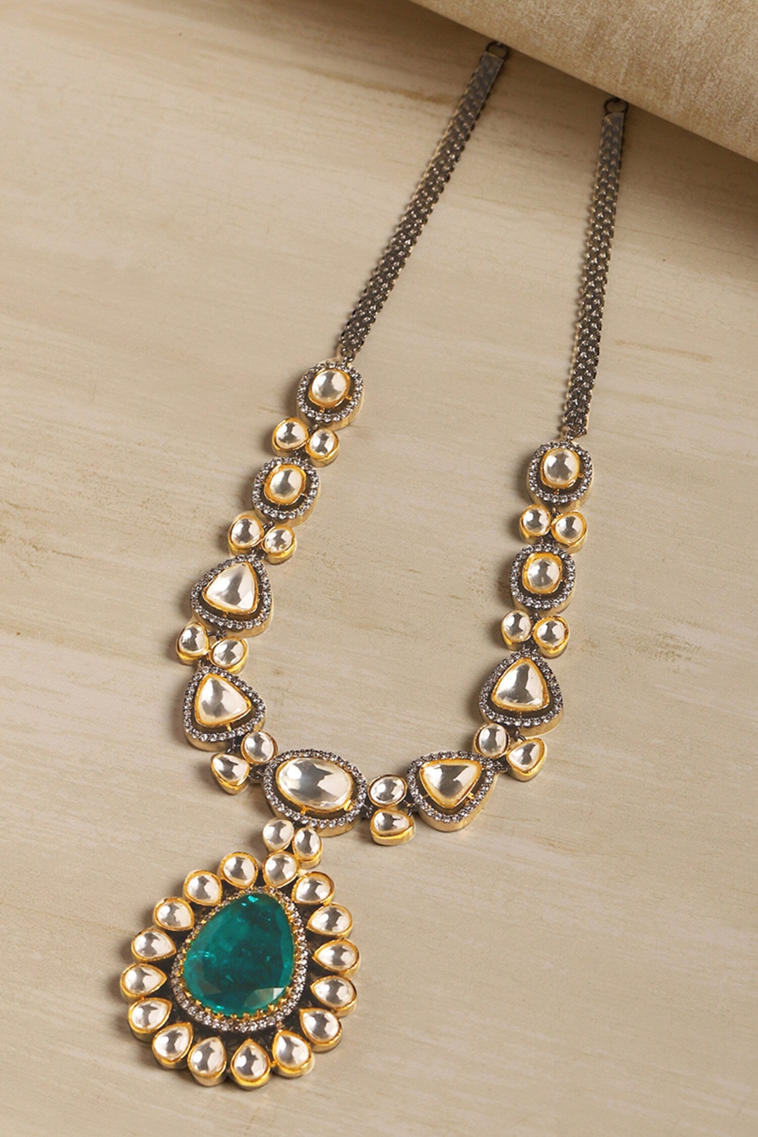 Carved Stone Embellished Pendant Necklace 