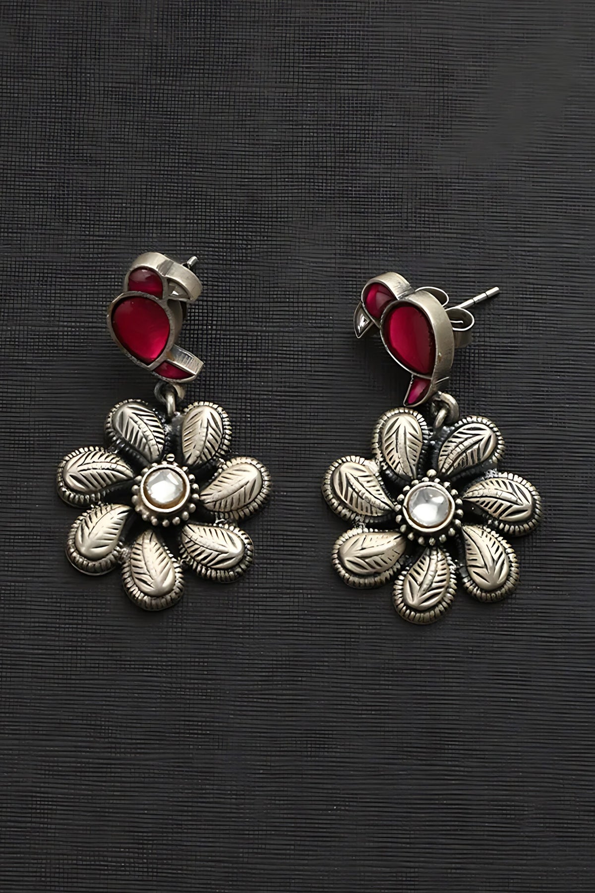 Kundan Studded Bird Floral Earrings 