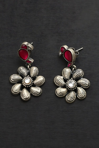 Kundan Studded Bird Floral Earrings 