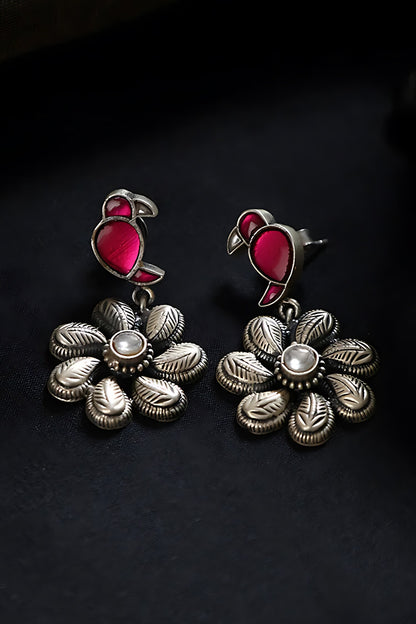 Kundan Studded Bird Floral Earrings 