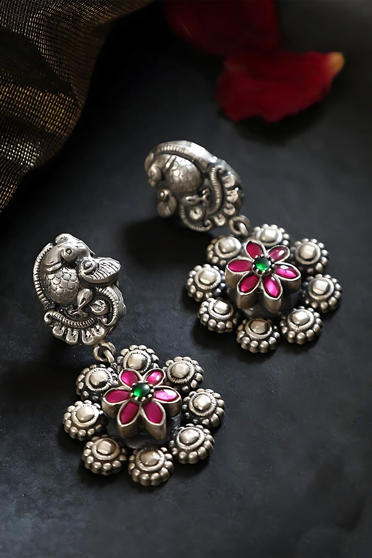 Peacock Kundan Studded Earrings 