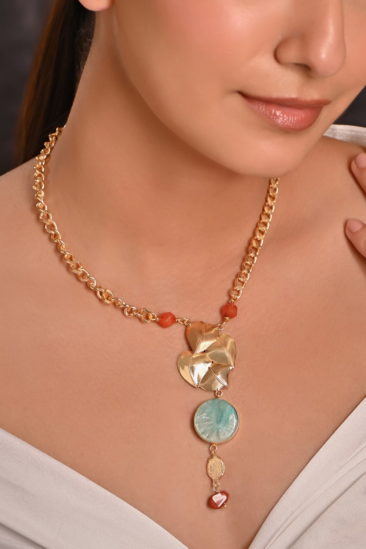 Heart & Leaf Drop Necklace 