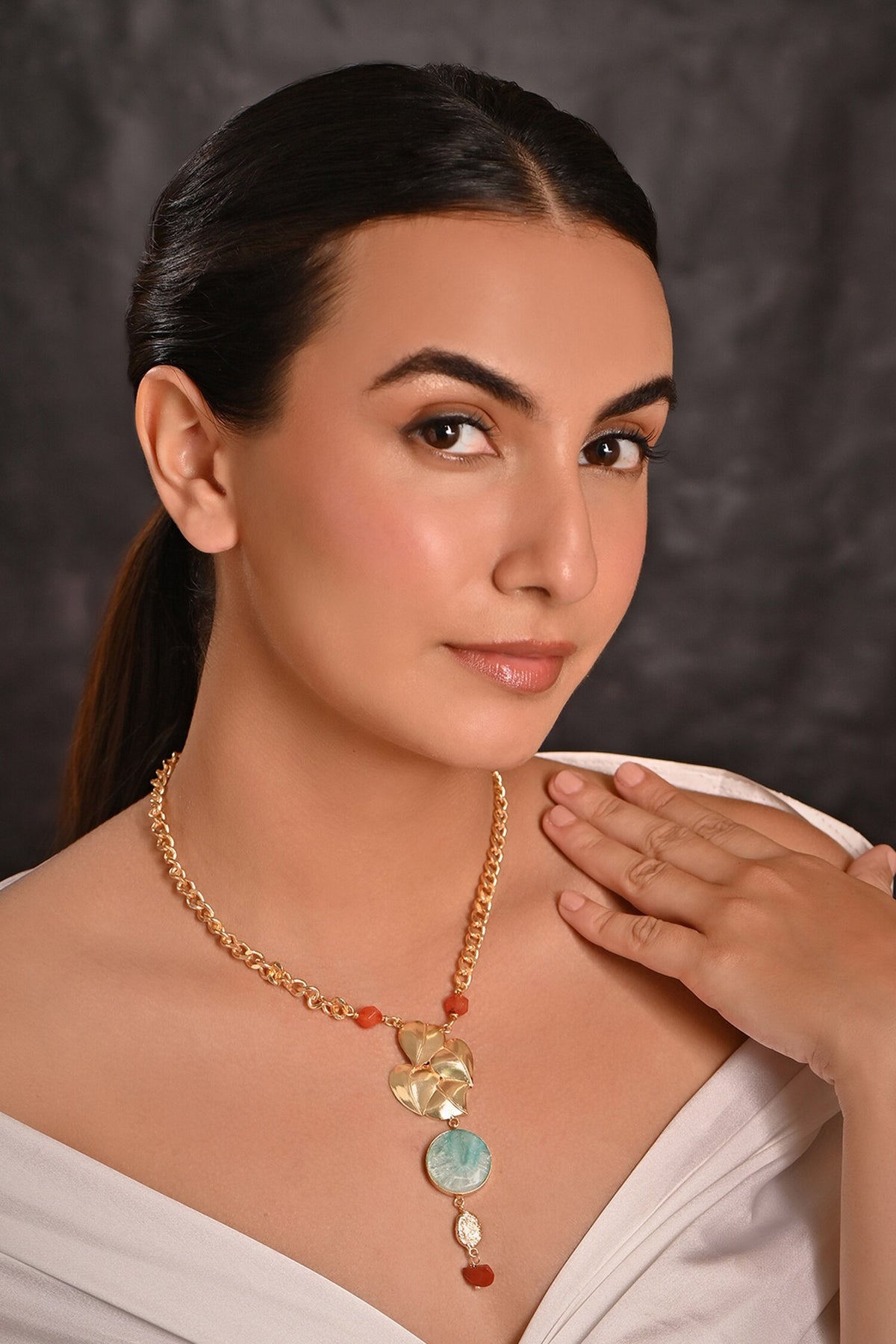 Heart & Leaf Drop Necklace 