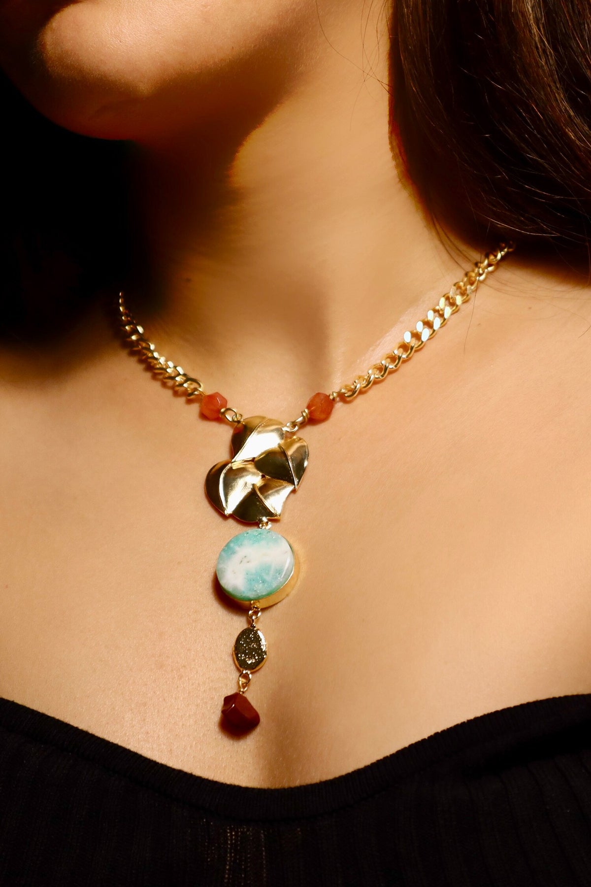 Heart & Leaf Drop Necklace 