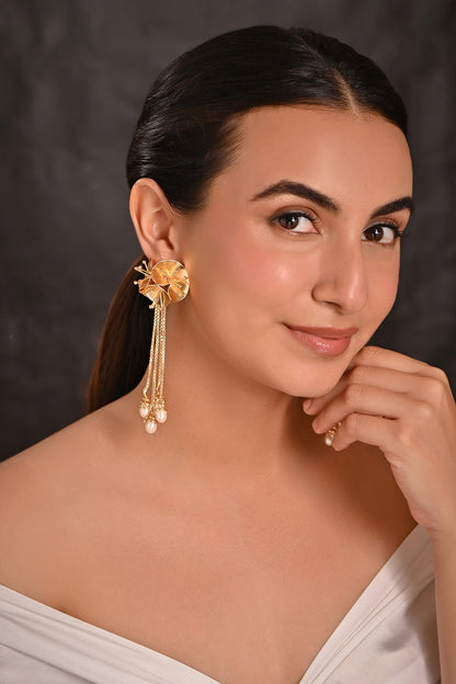 3D Floral Pearl Dangler Earrings 