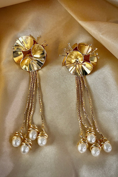 3D Floral Pearl Dangler Earrings 