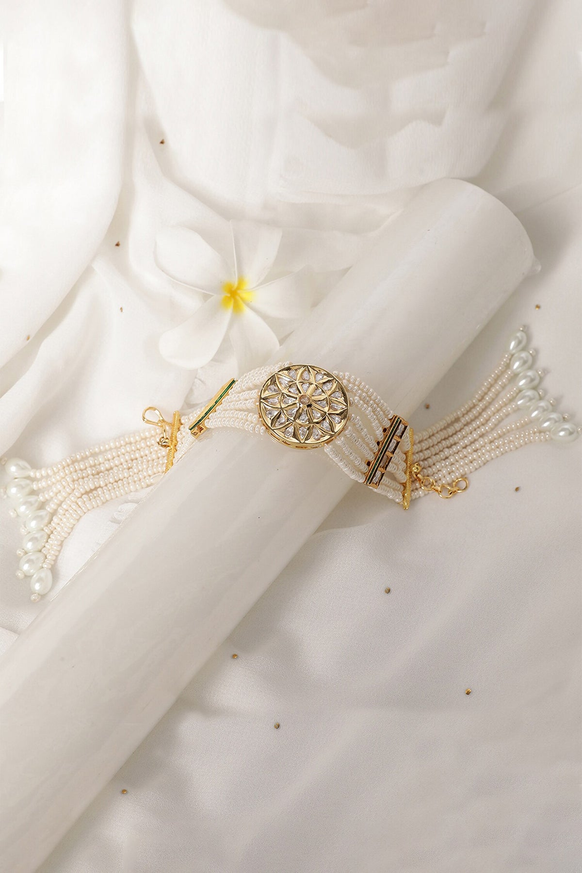 Le Elara Kundan & Pearl Phool Bracelet 