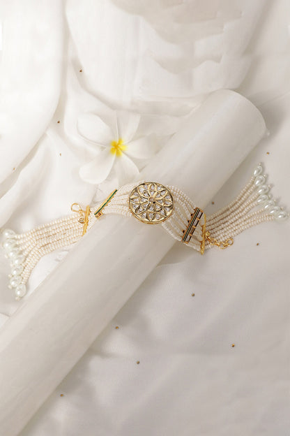 Le Elara Kundan & Pearl Phool Bracelet 