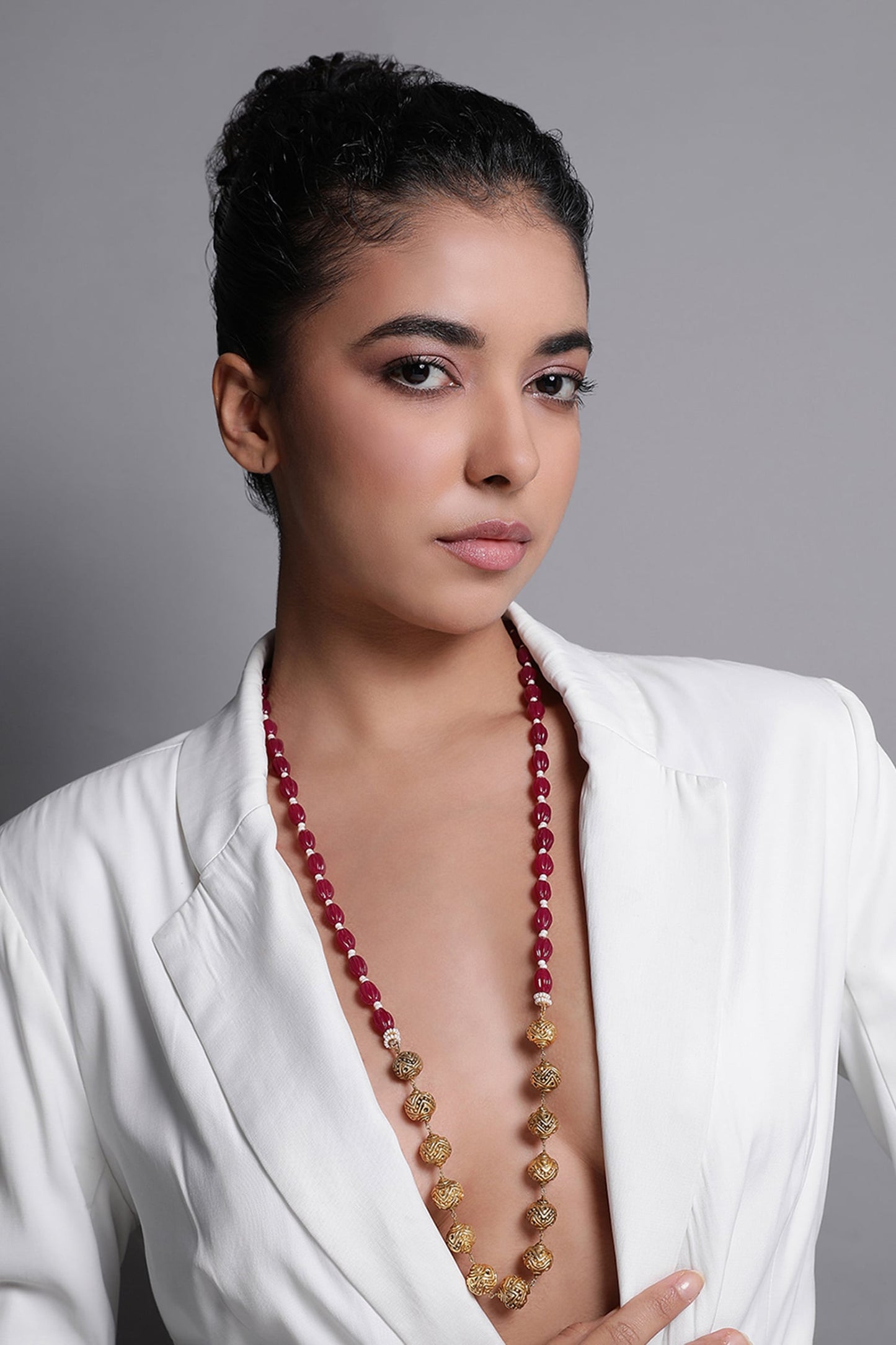 Le Damon Bead Embellished Long Necklace 