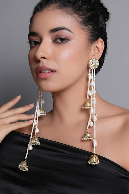 Le Anetheia Pearl & Kundan Embellished Long Jhumkas 