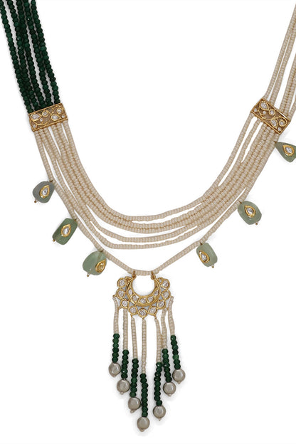 Le Eos Pearl & Quartz Embellished Layered Necklace 