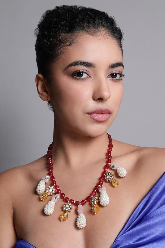 Le Chryses Onyx & Kundan Embellished Necklace 