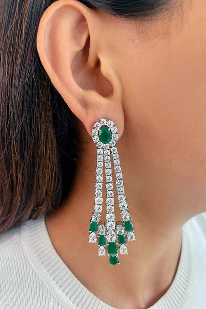 Four Layered Diamond Emerald Setting Necklace Set 