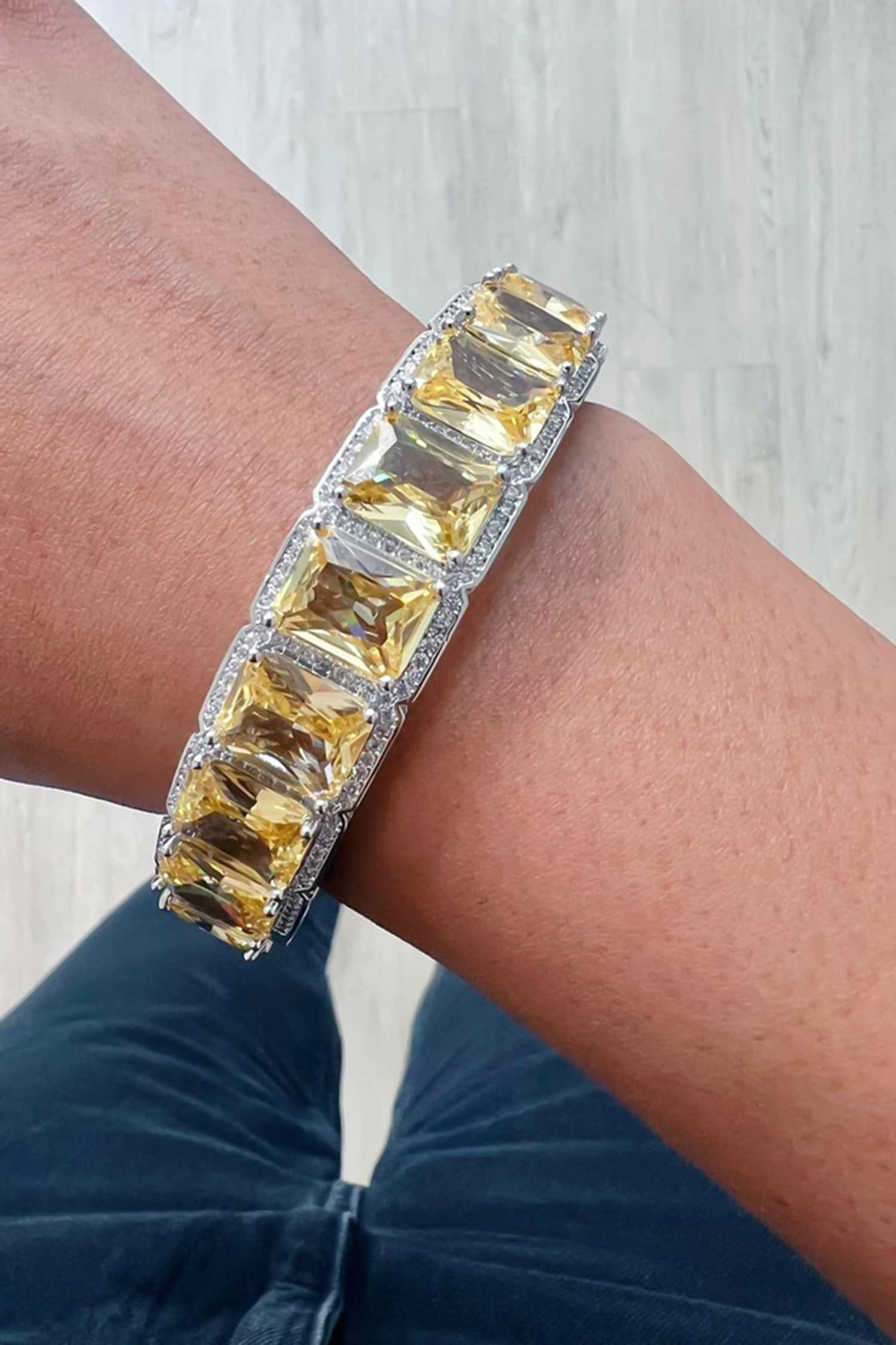 Citrine Gemstone Diamond Setting Bangle 