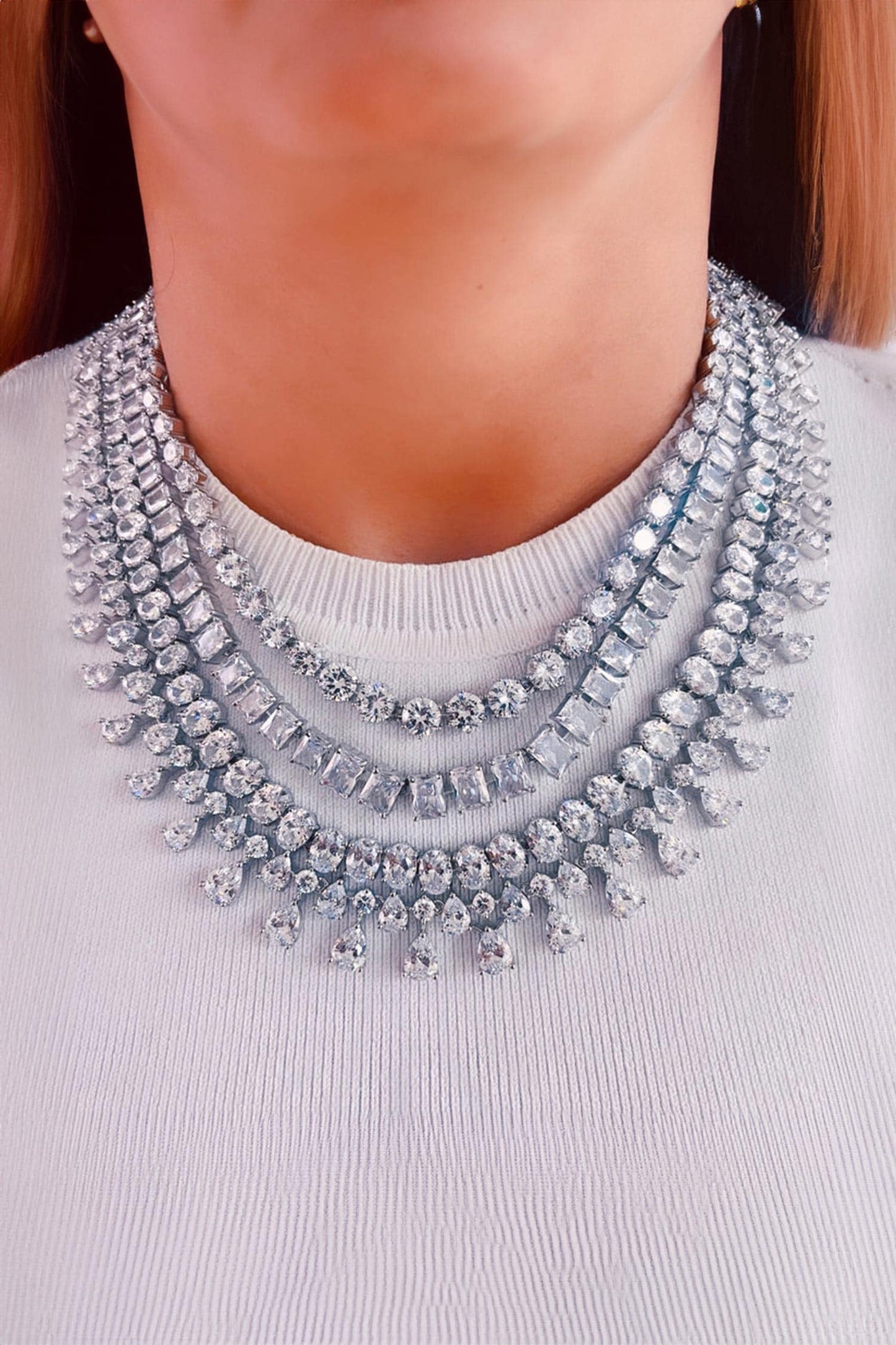 Royal Four Layered Diamond Setting Necklace Set 
