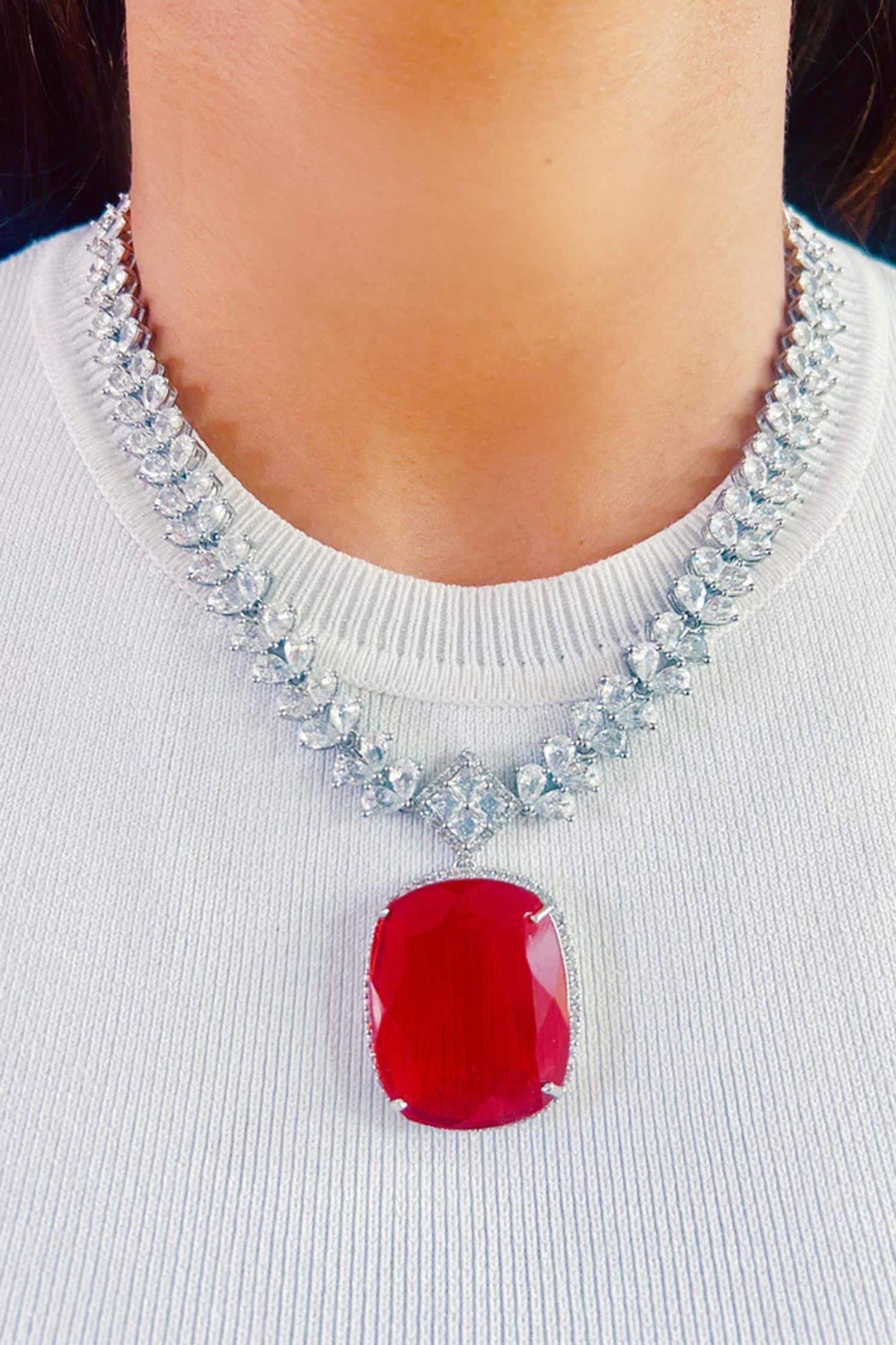 Kate Ruby Pendant Diamonte Necklace Set 