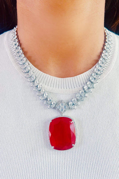 Kate Ruby Pendant Diamonte Necklace Set 