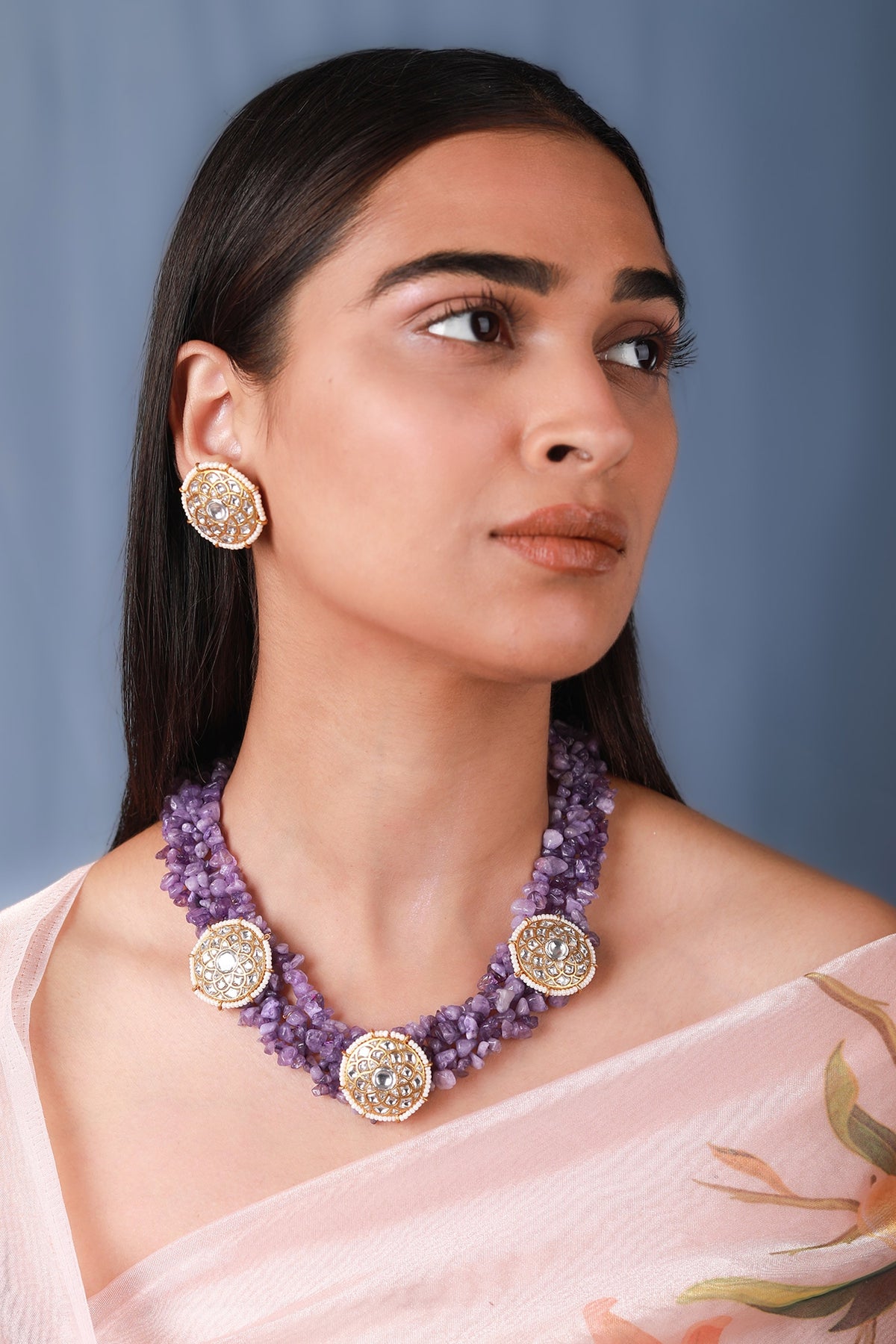 Jadtar Stone & Amethyst Bead Embellished Choker Set 