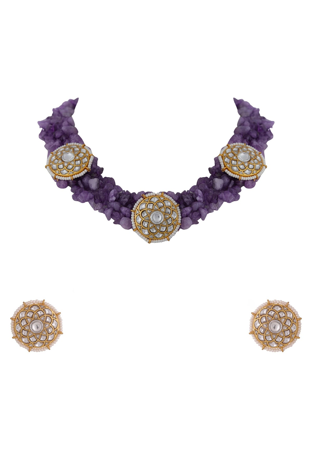Jadtar Stone & Amethyst Bead Embellished Choker Set 