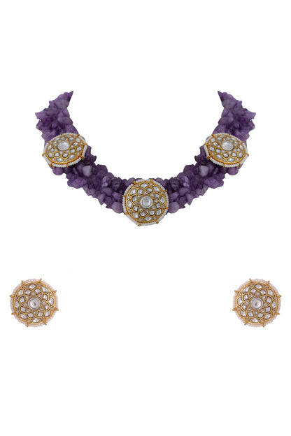 Jadtar Stone & Amethyst Bead Embellished Choker Set 