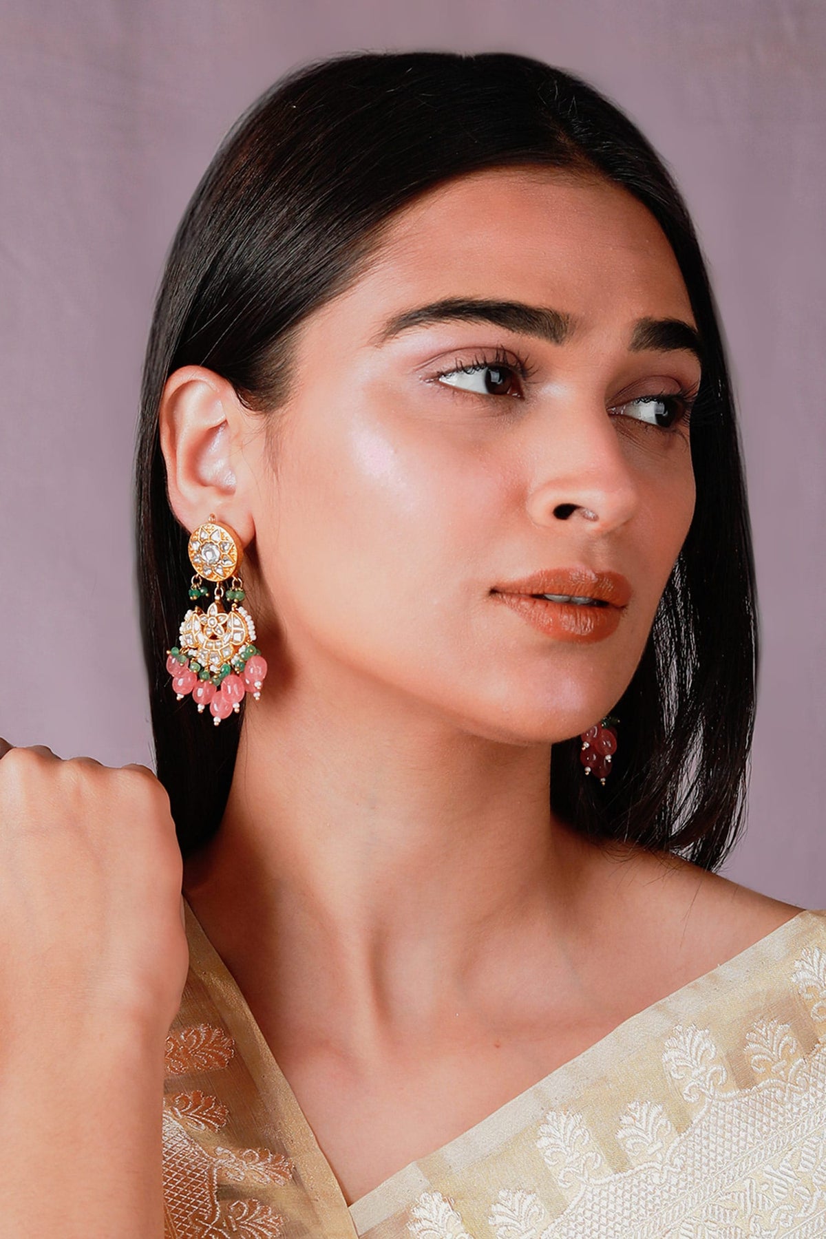 Blossom Jadau Kundan & Stone Embellished Choker & Long Necklace Set 