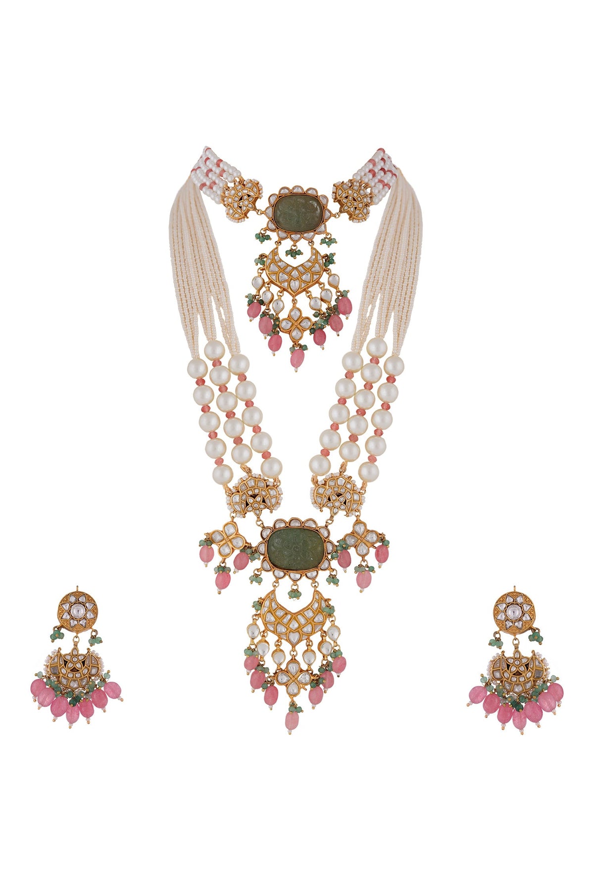 Blossom Jadau Kundan & Stone Embellished Choker & Long Necklace Set 
