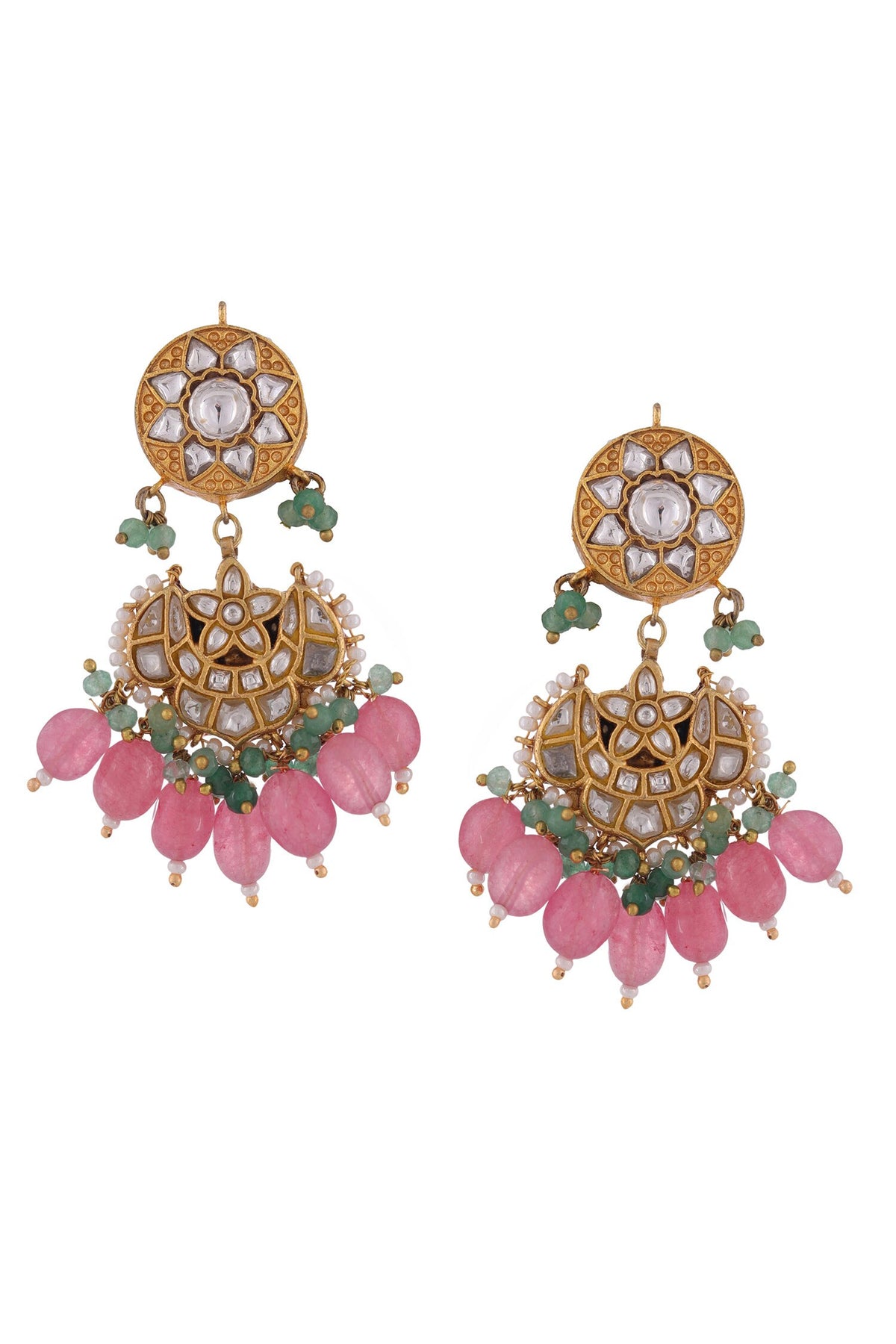 Blossom Jadau Kundan & Stone Embellished Choker & Long Necklace Set 