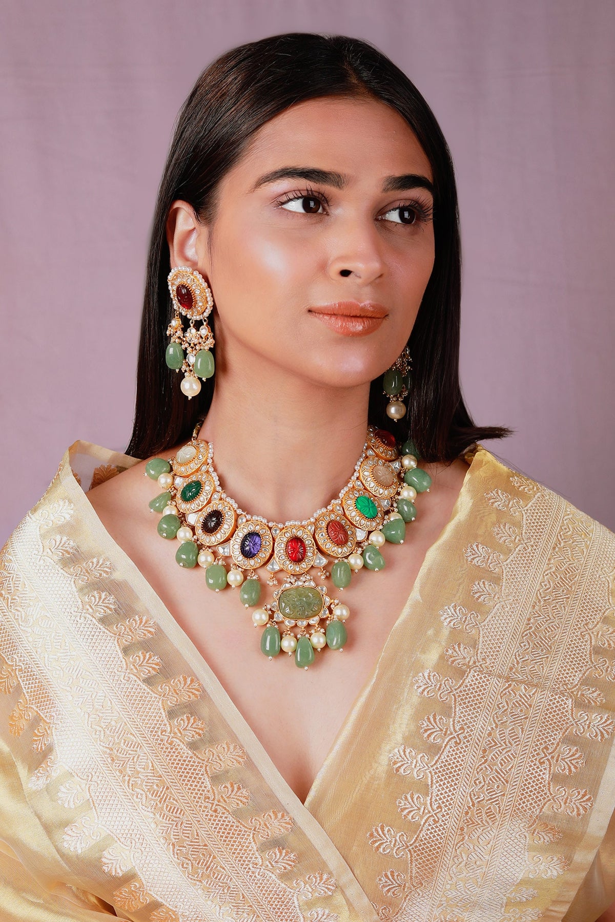 Phoolista Jadau Kundan & Stone Embellished Choker Set 