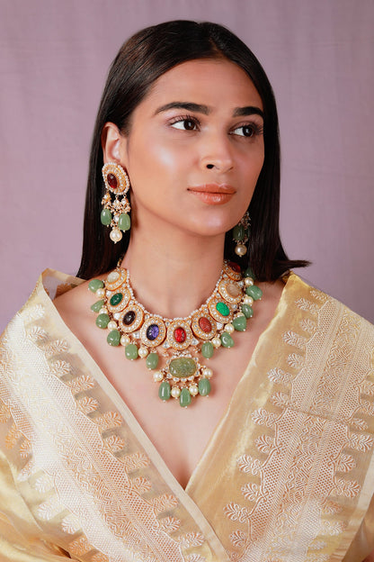 Phoolista Jadau Kundan & Stone Embellished Choker Set 