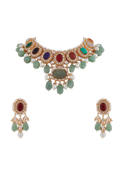 Phoolista Jadau Kundan & Stone Embellished Choker Set 