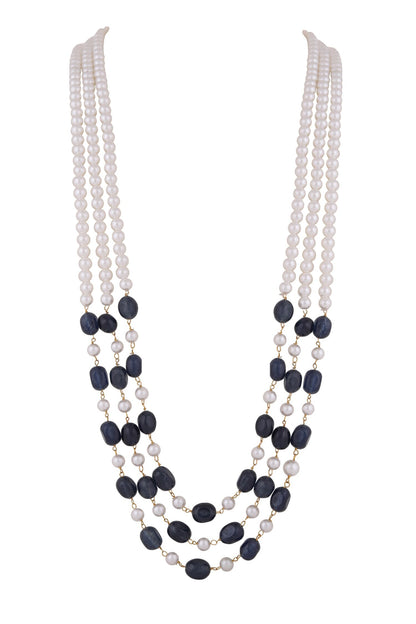 Sapphire Gemstone & Pearl Embellished Long Mala Necklace 