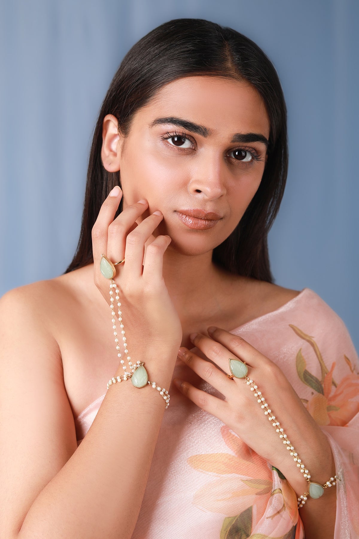 Pearl Embellished Hand Harness - Set of 2 