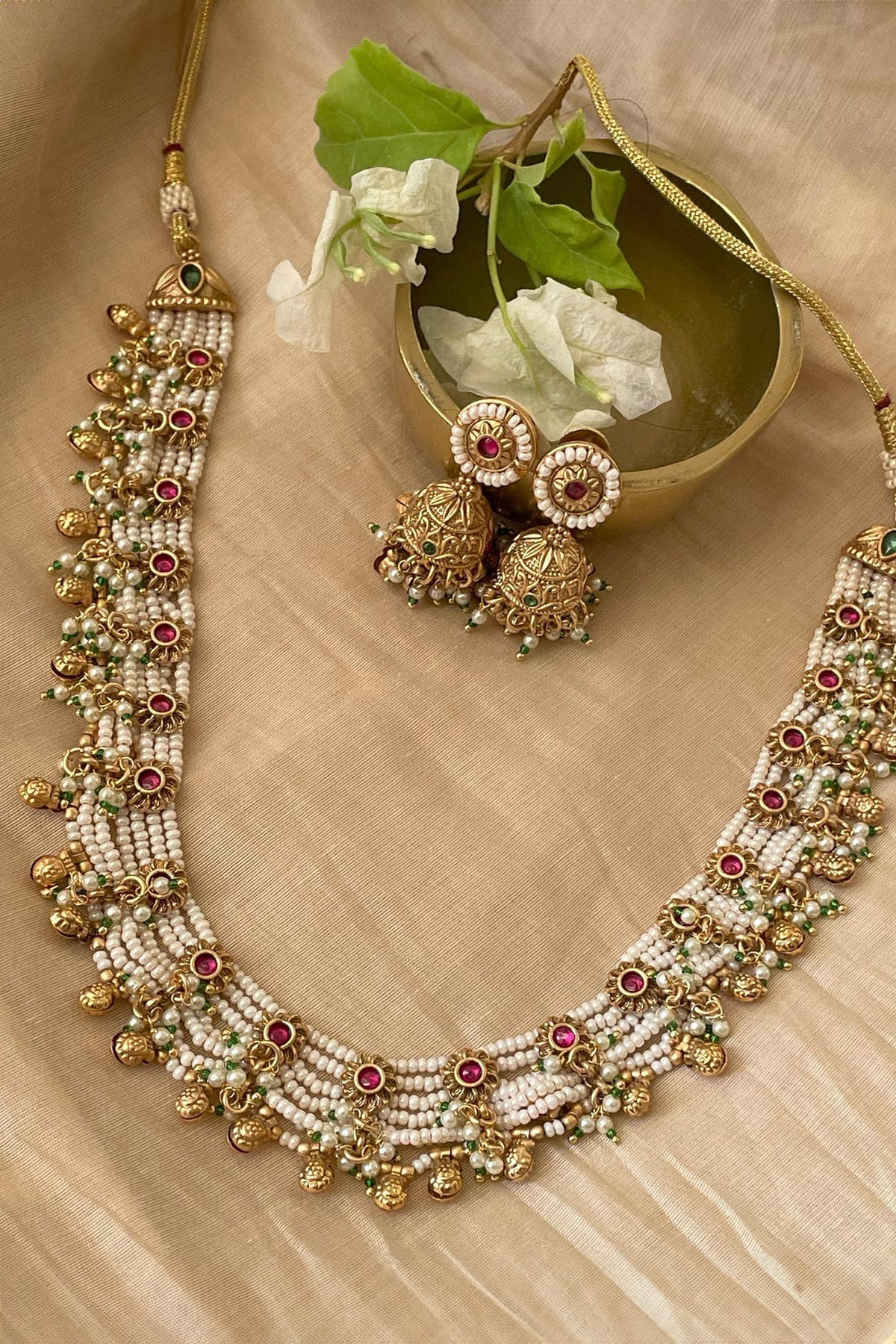Pearl Temple Necklace Set 