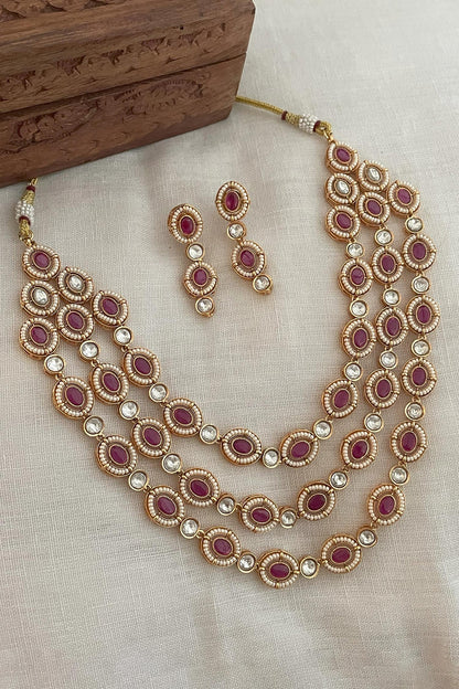 Ruby Embellished Layered Necklace Set 
