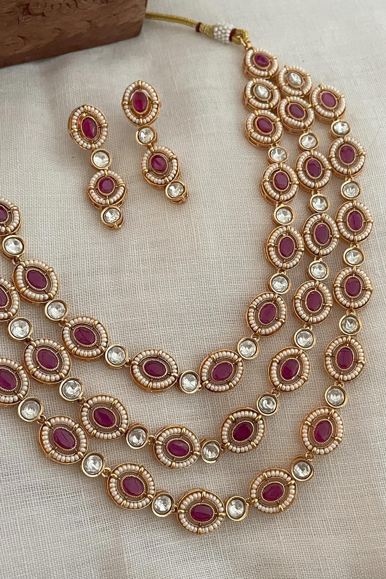 Ruby Embellished Layered Necklace Set 