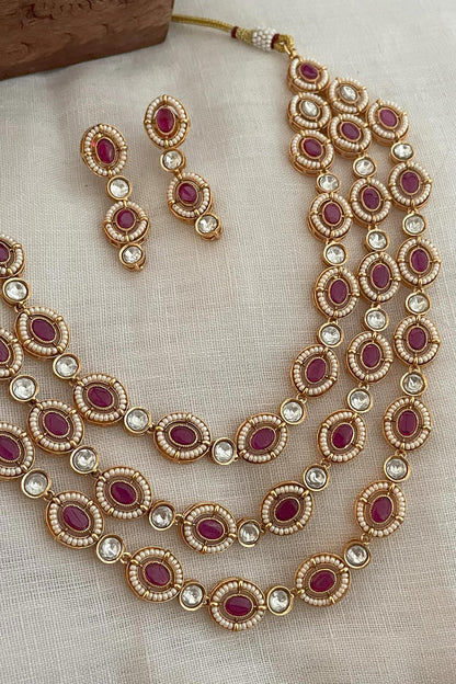 Ruby Embellished Layered Necklace Set 