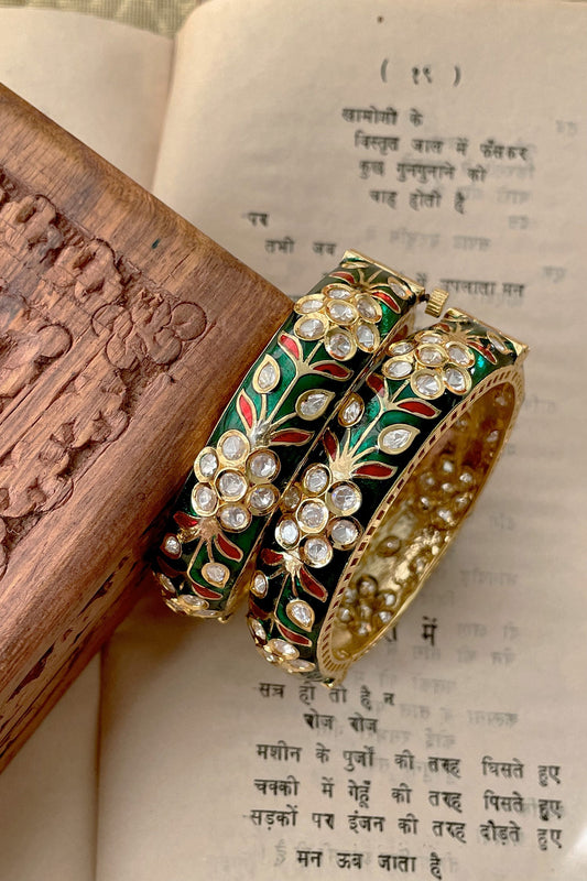 Floral Enamel Embellished Kadas - Set of 2 