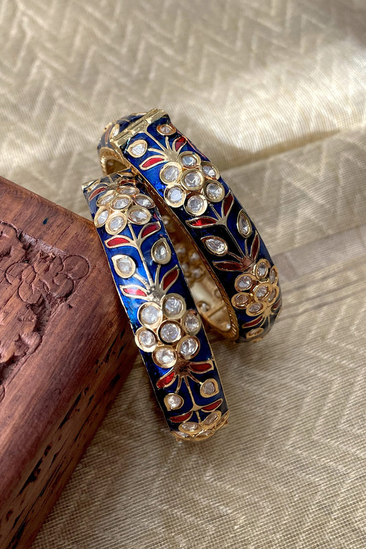 Enamel Embellished Floral Kadas - Set of 2 