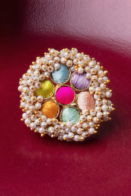 Geometric Cutwork Silk Embroidered Ring 