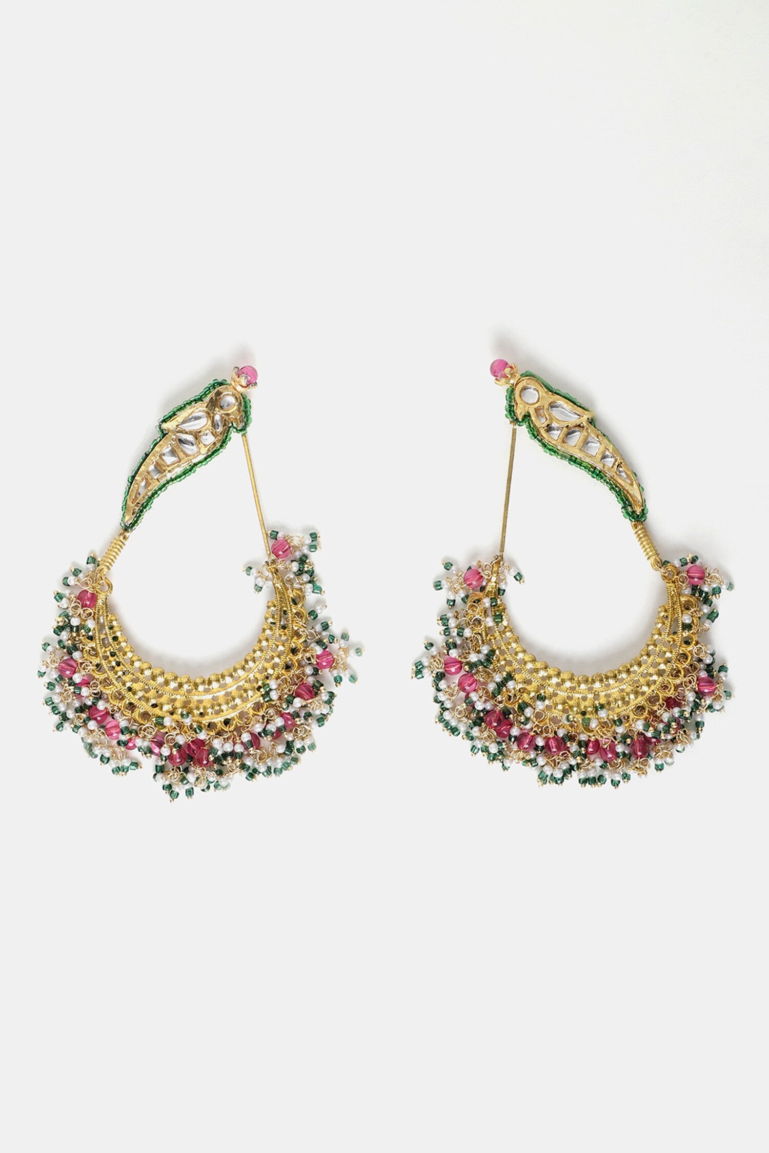Rosa Kundan Embellished Parrot Crescent Chandbalis 