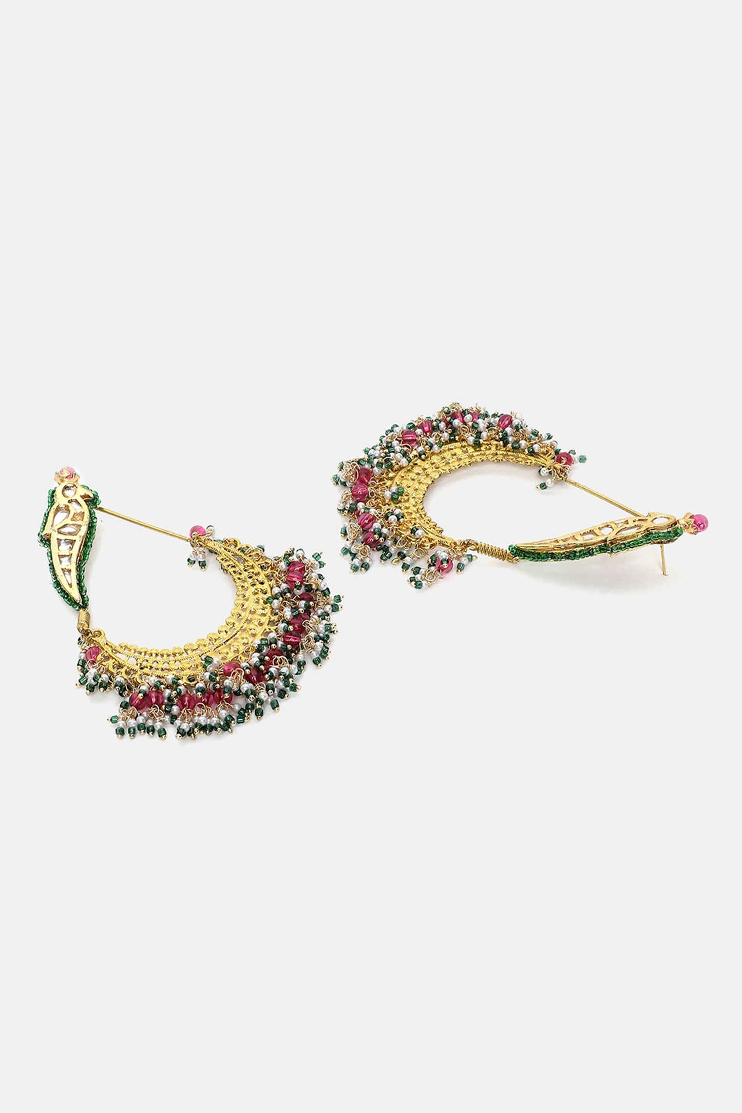 Rosa Kundan Embellished Parrot Crescent Chandbalis 