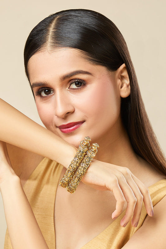 Carved Floral Jadau Bangles-Set of 2 