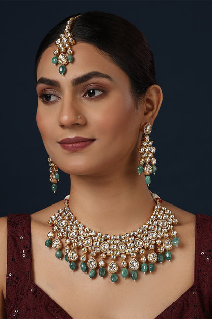 Kundan Studded Drop Collar Necklace Set 